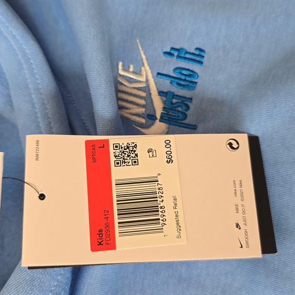 Nike Kids Pullover Hoodie Sweater Baby Blue Sportswear Club Fleece Size L - Picture 5 of 9